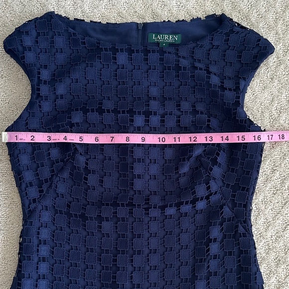 Lauren Ralph Lauren Geometric Square Lace Sheath Dress Office Navy Blue Size 4 - Picture 14 of 14